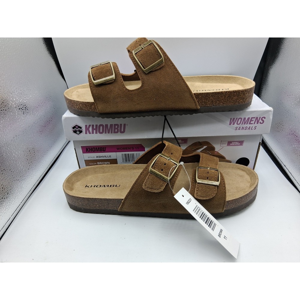 Khombu “Ashville” Women’s Dual Banded Straps Suede Leather Sandals (Brown) Sz 11